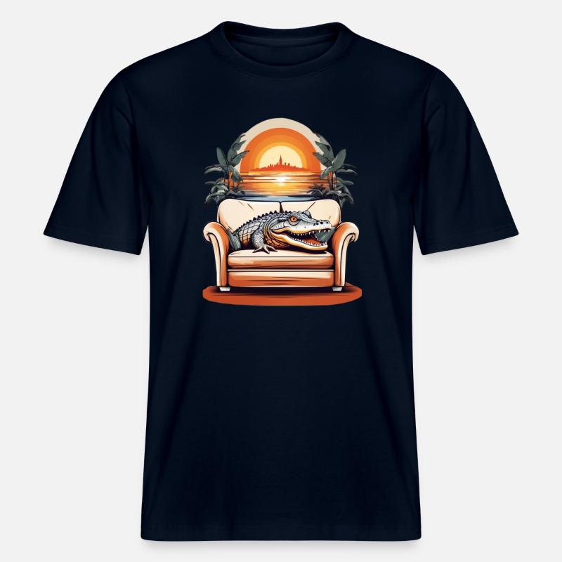 Alligator auf Sofa -  RELAXED FIT Unisex Organic T-Shirt - Navy