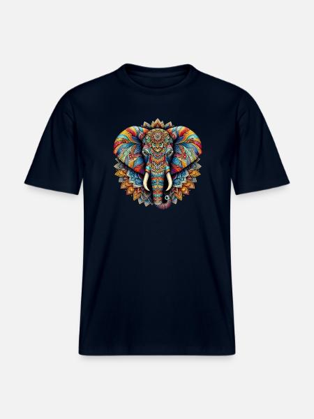 Elefant mit Mandalas verziert -  RELAXED FIT Unisex Organic T-Shirt - Navy