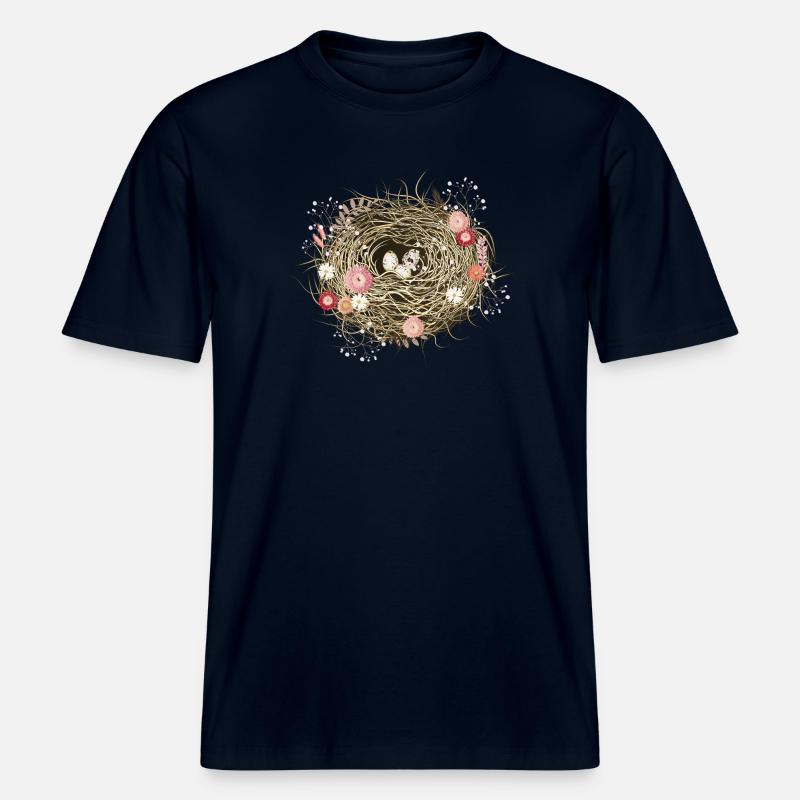 Vogelnest oder Osternest mit Trockenblumen -  RELAXED FIT Unisex Organic T-Shirt - Navy