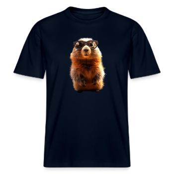Marmotte avec lunettes de soleil Rongeur Écureuil terrestre -  T-shirt unisexe RELAXED FIT en coton bio - marine - Devant - Alina (178cm) & Michal (187cm)