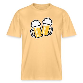 2 chopes de bière toast, à votre santé ! (Chopes à bière 3C) -  T-shirt unisexe RELAXED FIT en coton bio - jaune délavé - Devant - Alina (178cm) & Michal (187cm)