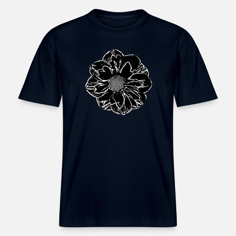 Fleur, Noir, Fleurs, Noir, Fleur -  T-shirt unisexe RELAXED FIT en coton bio - marine