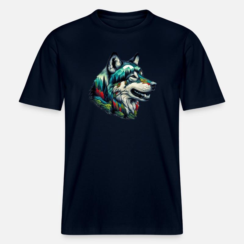 Wolf -  RELAXED FIT Unisex Organic T-Shirt - Navy