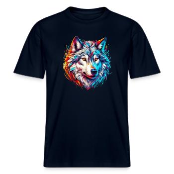 Wolf -  RELAXED FIT Unisex Organic T-Shirt - Navy - Vorne - Alina (178cm) & Michal (187cm)