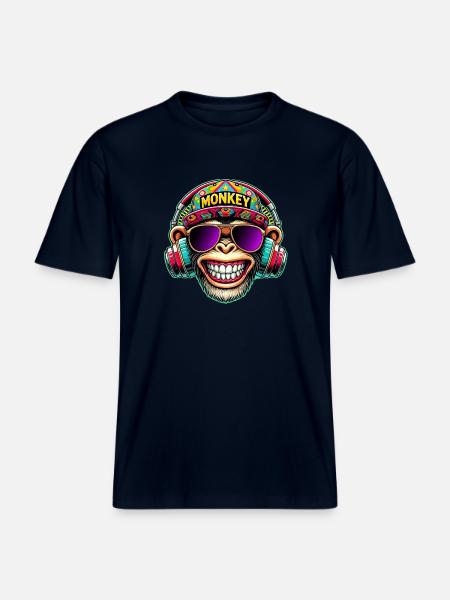 Cool DJ Monkey Casque Style Rétro Coloré -  T-shirt unisexe RELAXED FIT en coton bio - marine
