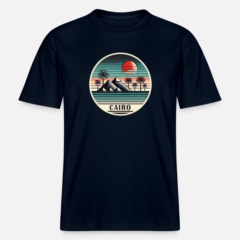Le Caire, Égypte, Pyramides, Désert -  T-shirt unisexe RELAXED FIT en coton bio - marine