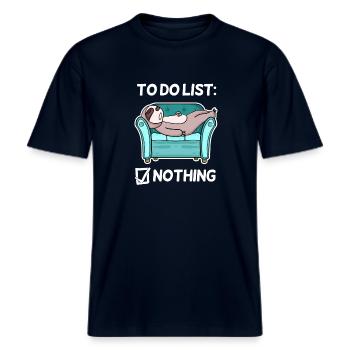 Lustiger Spruch lustige Sprüche - Nichts machen -  RELAXED FIT Unisex Organic T-Shirt - Navy - Vorne - Alina (178cm) & Michal (187cm)