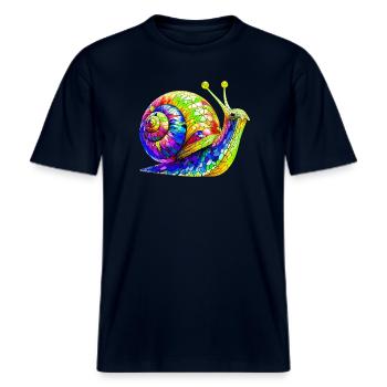 Schnecke -  RELAXED FIT Unisex Organic T-Shirt - Navy - Vorne - Alina (178cm) & Michal (187cm)
