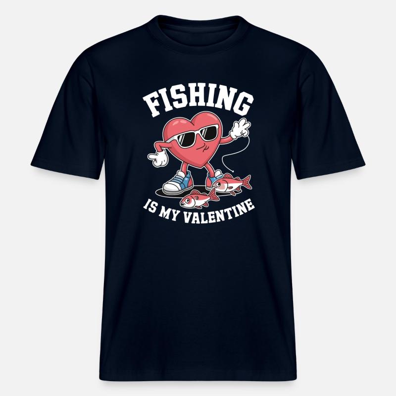 La pêche, c’est ma Saint-Valentin - T-shirt unisexe RELAXED FIT en coton bio - marine