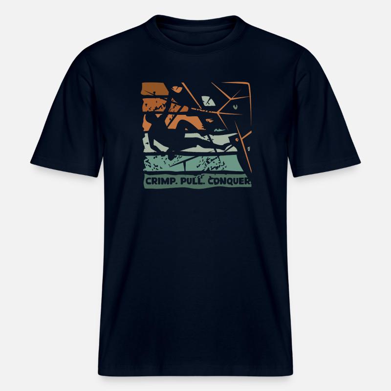 Bouldern – Crimp. Pull. Conquer. -  RELAXED FIT Unisex Organic T-Shirt - Navy