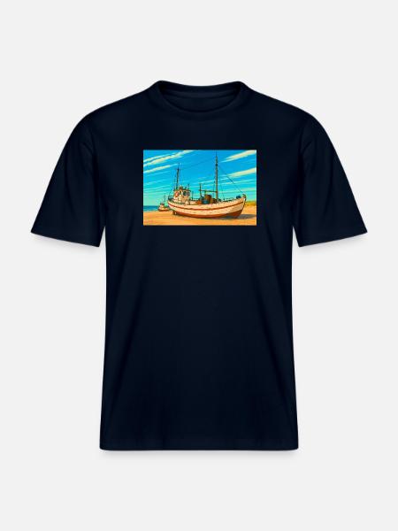 Kutter am Sletterstrand in Dänemark -  Økologisk unisex T-shirt RELAXED FIT - navy