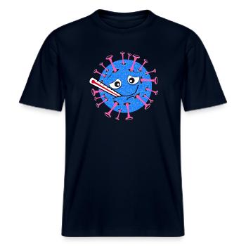 Sick Virus – Dessin animé avec thermomètre clinique -  T-shirt unisexe RELAXED FIT en coton bio - marine - Devant - Alina (178cm) & Michal (187cm)