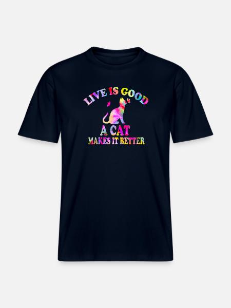 Cat Life Is Good - RELAXED FIT Unisex Organic T-Shirt - french navy