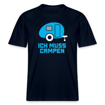 Caravan Camping Fan Caravan Hobby Holiday Pensioner -  RELAXED FIT Unisex Organic T-Shirt - french navy - Front - Alina (178cm) & Michal (187cm)