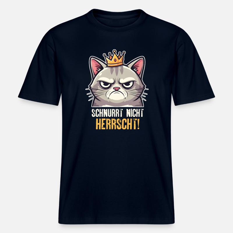 Grumpy Katze Herrscher Design - RELAXED FIT Unisex Organic T-Shirt - Navy
