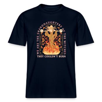 Déclaration féministe Nous sommes les petites-filles -  T-shirt unisexe RELAXED FIT en coton bio - marine - Devant - Alina (178cm) & Michal (187cm)