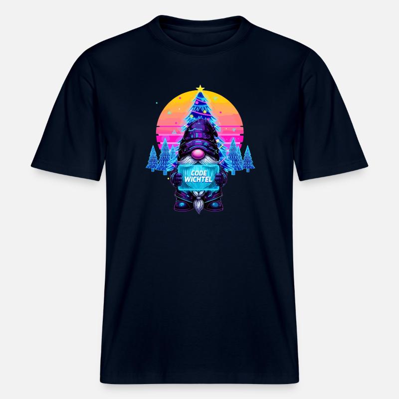 Cyberpunk Code Wichtel - Synthwave Xmas Nerd -  RELAXED FIT Unisex Organic T-Shirt - Navy