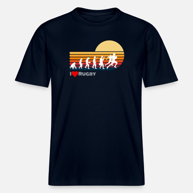 Rugby Retro Evolution Sunset -  RELAXED FIT Unisex Organic T-Shirt - french navy