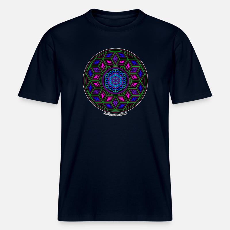 Fractal Evolution Experience Kaleidoskop Mandala -  RELAXED FIT Unisex Organic T-Shirt - Navy