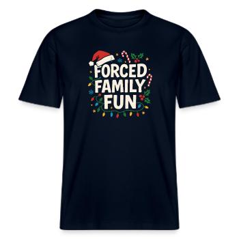 Forced Family Fun Weihnachtszeit Weihnachten Humor -  RELAXED FIT Unisex Organic T-Shirt - Navy - Vorne - Alina (178cm) & Michal (187cm)