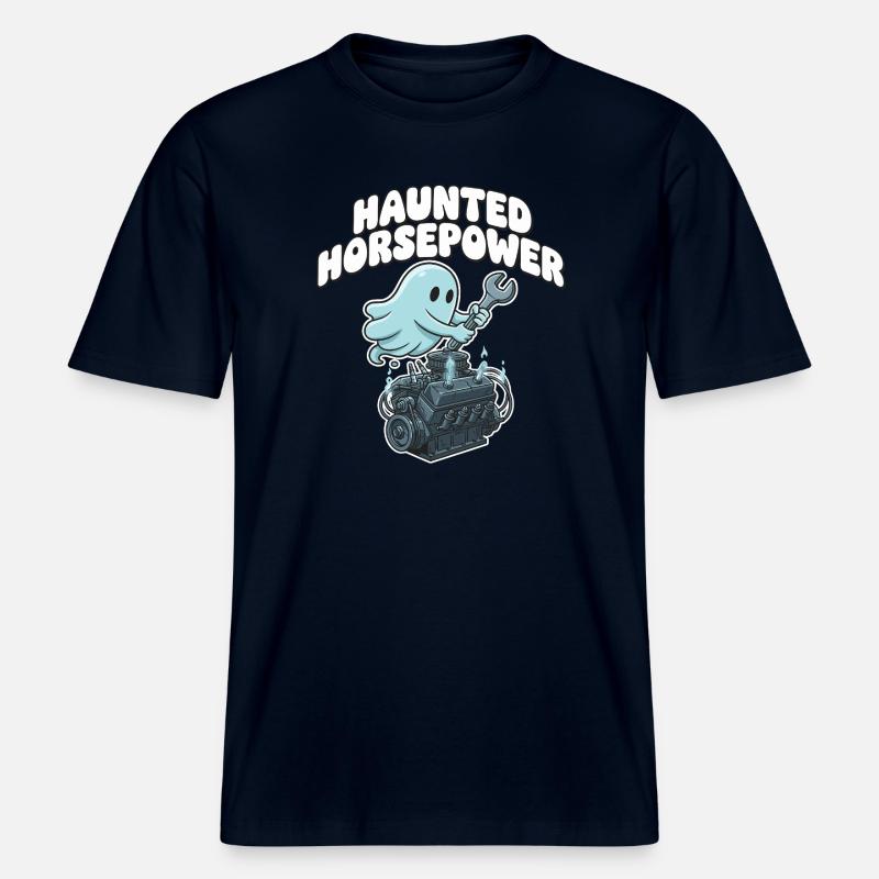 Dessin animé Ghost Engine Hanting Engine - T-shirt unisexe RELAXED FIT en coton bio - marine