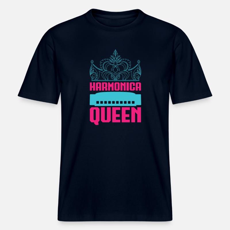 Funny Harmonica Player Queen Harmonica -  RELAXED FIT Unisex Organic T-Shirt - Navy