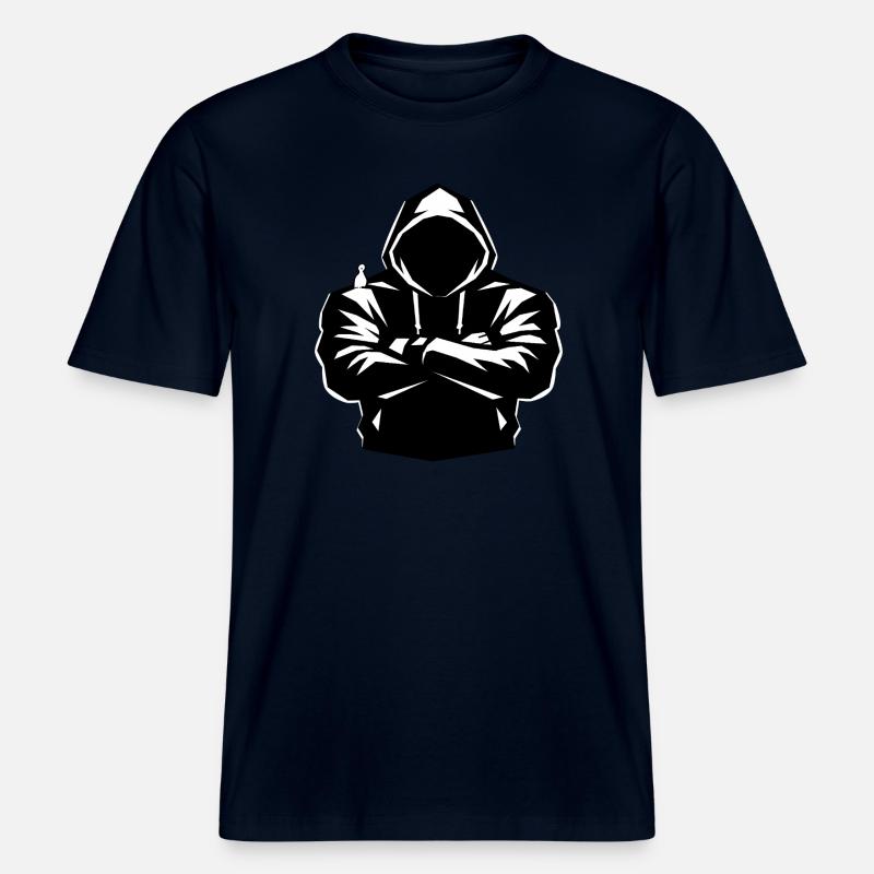 Kapuzenpulli-Figur und Vogel - RELAXED FIT Unisex Organic T-Shirt - Navy