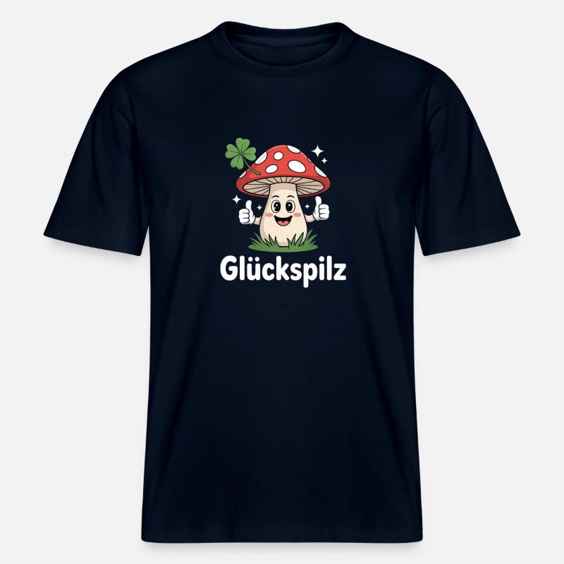 Lucky Funny Toadstool with Shamrock -  RELAXED FIT Unisex Organic T-Shirt - french navy