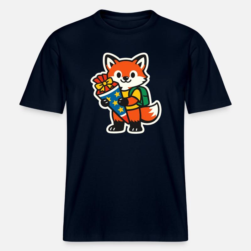 Fuchs mit Geschenk und Rucksack Einschulung -  RELAXED FIT Unisex Organic T-Shirt - Navy