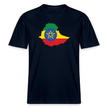 Ethiopia Power Rasta Reggae Rastafari Roots -  RELAXED FIT Unisex Organic T-Shirt - french navy - Front - Alina (178cm) & Michal (187cm)