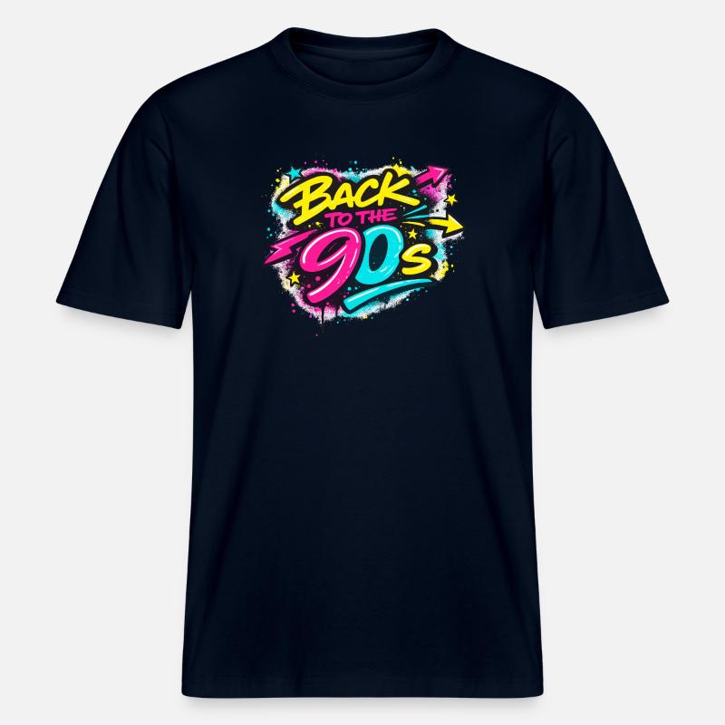 Back to the 90s Neon Graffiti - RELAXED FIT Unisex Organic T-Shirt - Navy