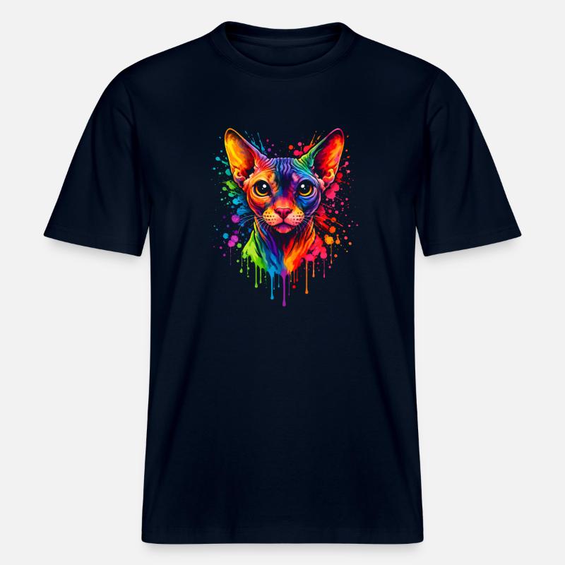 Sphynx Neon | Katzenkunst Pop Art - RELAXED FIT Unisex Organic T-Shirt - Navy