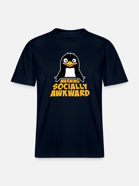 Penguin Warning Socially Awkward Funny Clumsy - RELAXED FIT Unisex Organic T-Shirt - french navy