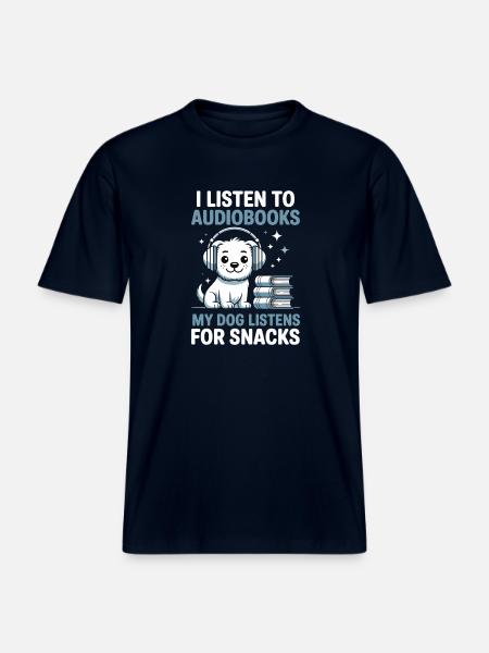 Dogs Audiobook Fans Reading Bookish Gift -  RELAXED FIT Unisex Organic T-Shirt - french navy
