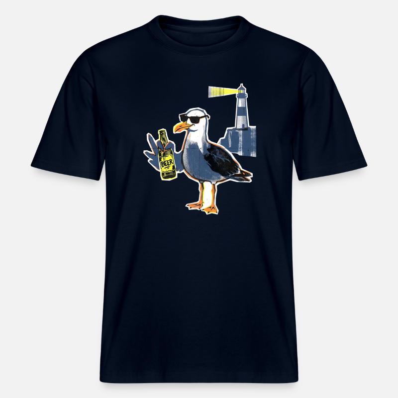 Coole Möwe Leuchtturm Bier -  RELAXED FIT Unisex Organic T-Shirt - Navy