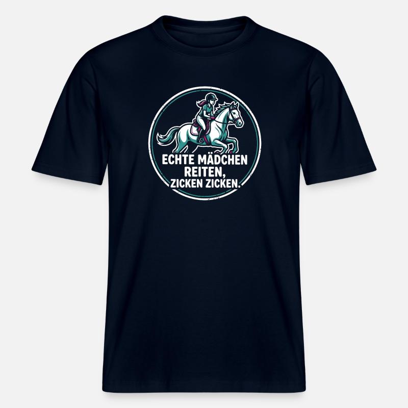Pferdemädchen Spruch - Echte Mädchen Reiten - RELAXED FIT Unisex Organic T-Shirt - Navy