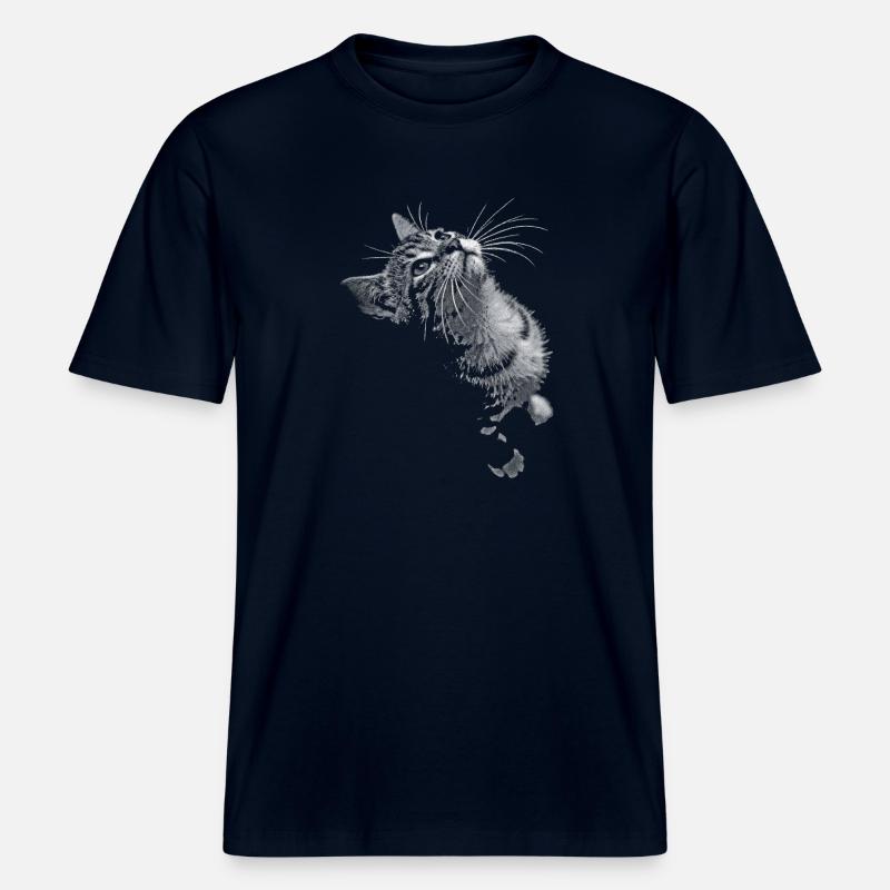 Grayscale Cat Purring Look -  RELAXED FIT Unisex Organic T-Shirt - french navy