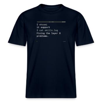 IT Support Specialist Terminal Design -  RELAXED FIT Unisex Organic T-Shirt - Navy - Vorne - Alina (178cm) & Michal (187cm)