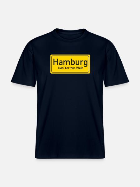 Hamburg place name sign Germany - RELAXED FIT Unisex Organic T-Shirt - french navy