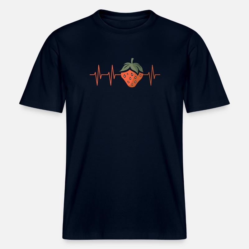 Erdbeere mit Herzschlag im Comic Stil -  RELAXED FIT Unisex Organic T-Shirt - Navy