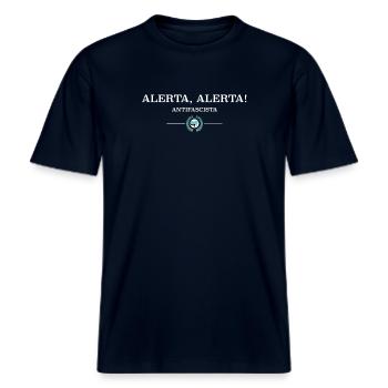 Alerta Antifascista! -  RELAXED FIT Unisex Organic T-Shirt - Navy - Vorne - Alina (178cm) & Michal (187cm)