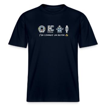 J'en connais un Rayon Radio Humour Radiologie -  T-shirt unisexe RELAXED FIT en coton bio - marine - Devant - Alina (178cm) & Michal (187cm)