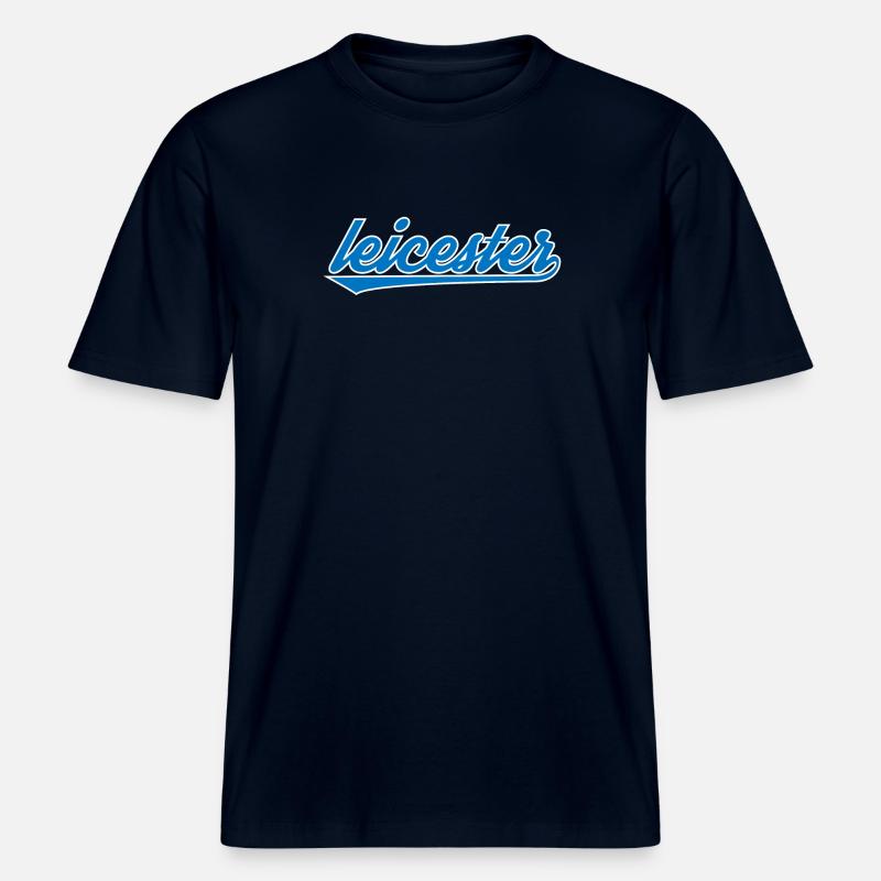 Leicester Blau Script Design -  RELAXED FIT Unisex Organic T-Shirt - Navy