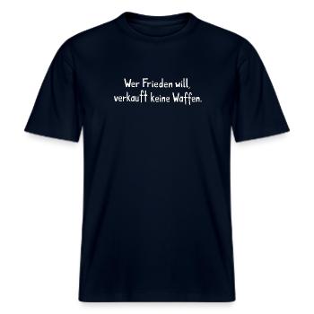 Wer Frieden will, verkauft keine Waffen. -  RELAXED FIT Unisex Organic T-Shirt - Navy - Vorne - Alina (178cm) & Michal (187cm)