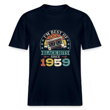 I'm Best Of Black Hits Seit 1959 Kassette -  RELAXED FIT Unisex Organic T-Shirt - Navy - Vorne - Alina (178cm) & Michal (187cm)