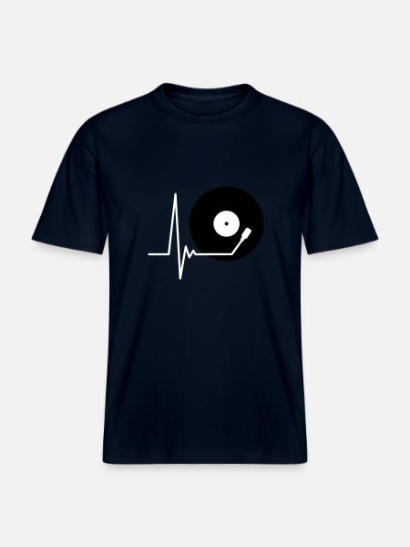 Vinyl Record Music Pulse Heartbeat Frequency -  RELAXED FIT Unisex Organic T-Shirt - french navy