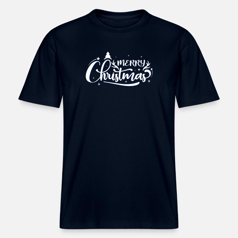 Ornate Merry Christmas Script - RELAXED FIT Unisex Organic T-Shirt - french navy