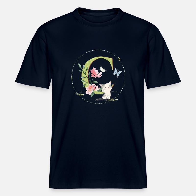 Anfangsbuchstabe C mit Katze - RELAXED FIT Unisex Organic T-Shirt - Navy