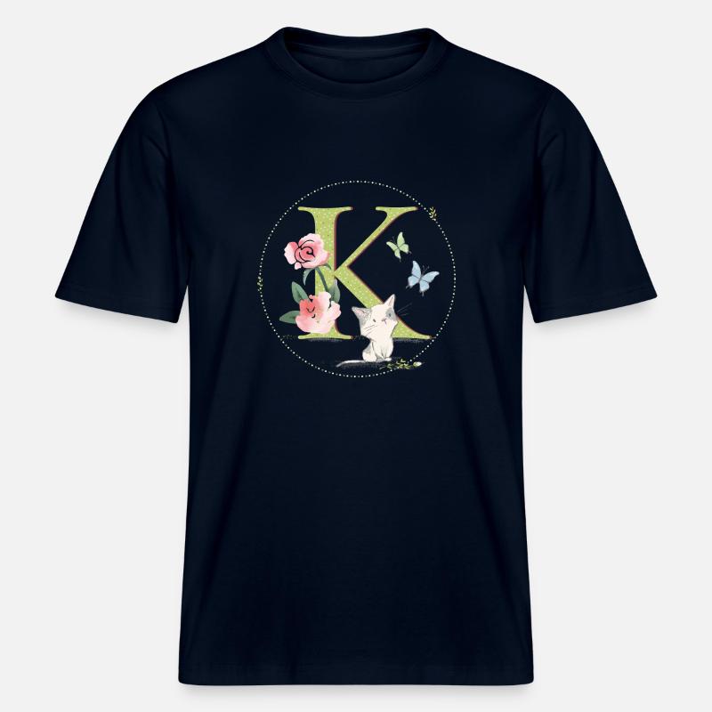 Lettre initiale K avec chat -  T-shirt unisexe RELAXED FIT en coton bio - marine