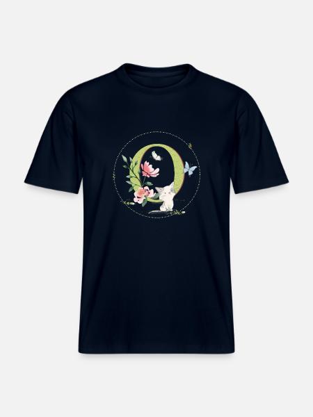 Anfangsbuchstabe O mit Katze -  RELAXED FIT Unisex Organic T-Shirt - Navy